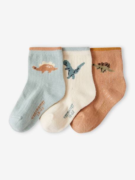 OEKO-TEX®-Bebé-Pack de 3 pares de calcetines con dinosaurios para bebé niño