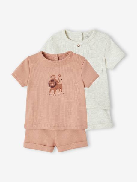 Ecorresponsables-Bebé-Pijamas-Pack de 2 pijamas con short de nido de abeja para bebé recién nacido