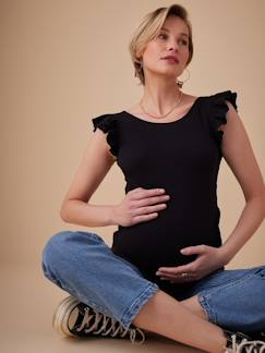 Ropa Premamá-Camisetas y tops embarazo-Camiseta para embarazo de canalé con mangas cortas con volantes ENVIE DE FRAISE