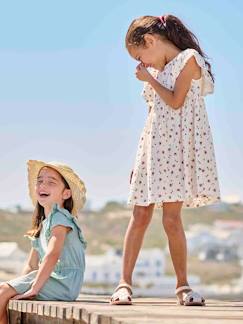 Vestido con flores y punto en relieve para niña