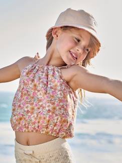 -Blusa "cropped" con flores y tirantes con volantes para niña