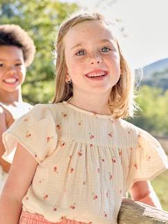 Niña-Blusa estampada de gasa de algodón orgánico para niña con mangas tipo mariposa