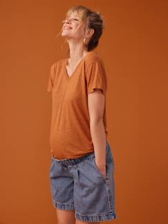 camisetas-Ropa Premamá-Camisetas y tops embarazo-Camiseta para embarazo con cuello de pico de lino irisado ENVIE DE FRAISE