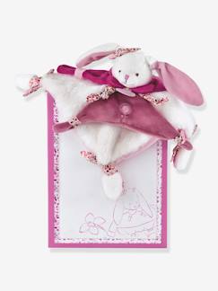 Juguetes- Primera edad-Doudous, peluches y juguetes de tejido-Doudou cuadrado 27 cm conejo cereza - DOUDOU ET COMPAGNIE