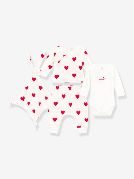 Bebé-Conjuntos-Estuche regalo para recién nacido 3 prendas corazón y doudou conejito PETIT BATEAU