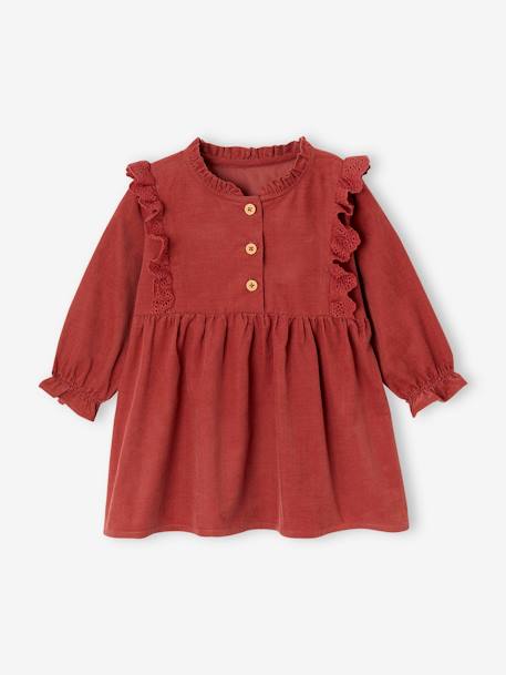 Bebé-Vestido de pana con volantes de bordado inglés para bebé niña