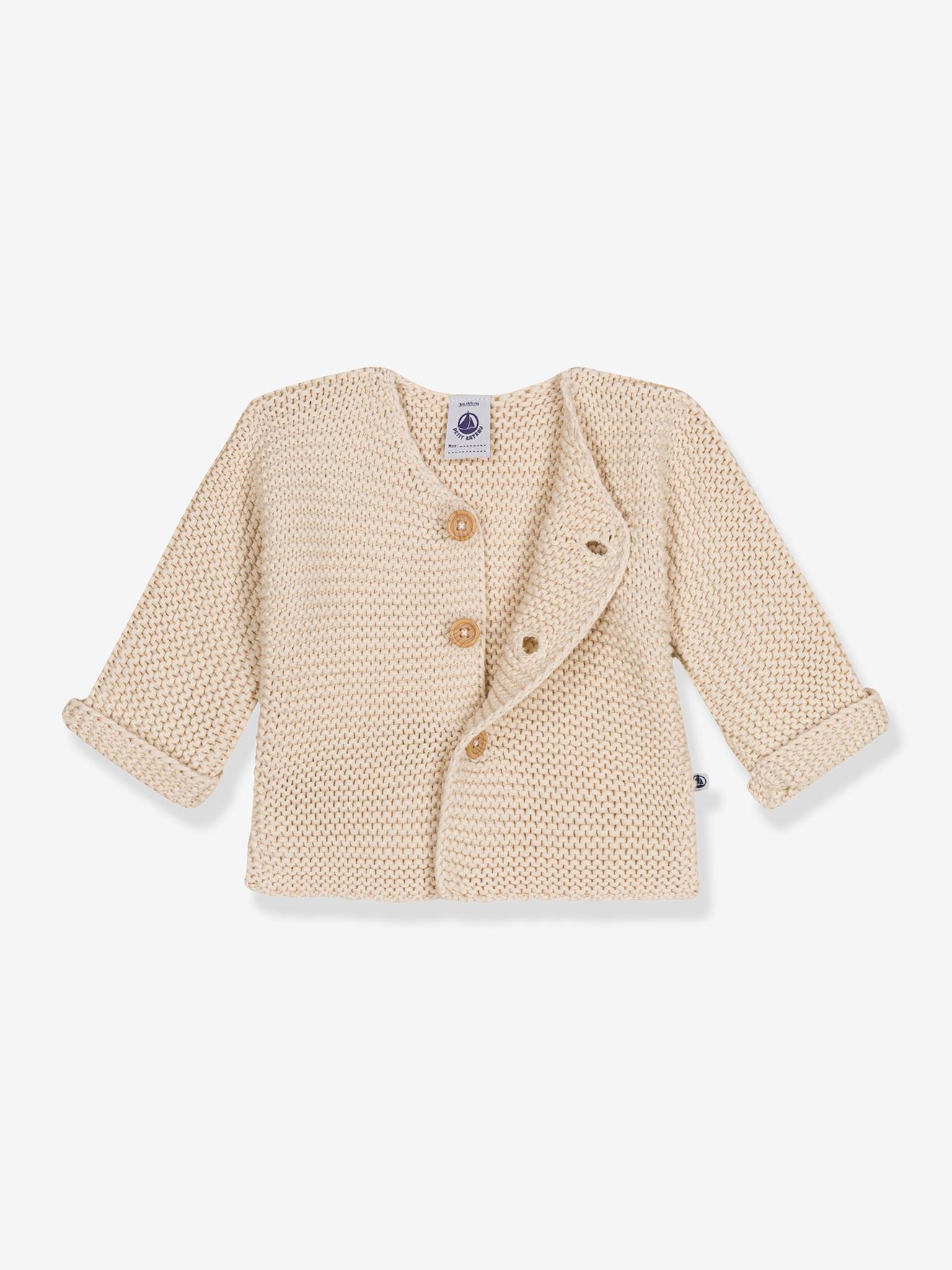 Cárdigan bebé de punto bobo tricot y algodón orgánico PETIT BATEAU beige