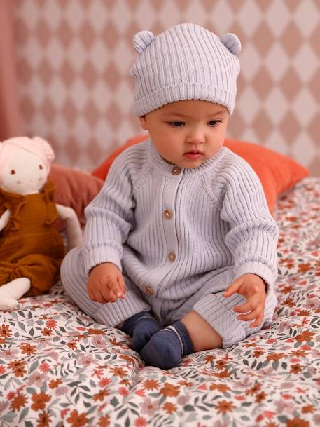 OEKO-TEX®-Bebé-Conjunto mono de punto tricot + gorro con orejitas a juego para bebé