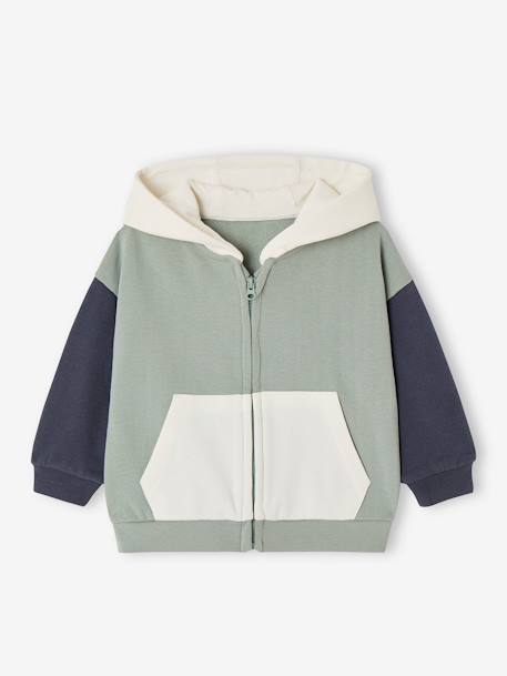 Bebé-Sudaderas, jerséis y chaquetas de punto-Sudadera con capucha y cremallera colorblock de felpa para bebé