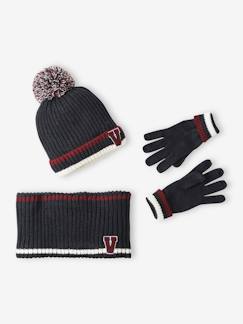 -Conjunto gorro + snood + guantes de punto de canalé para niño