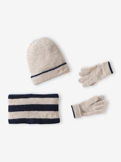 Niño-Accesorios-Gorros, bufandas, guantes-Conjunto gorro + snood + guantes "cool kids" para niño