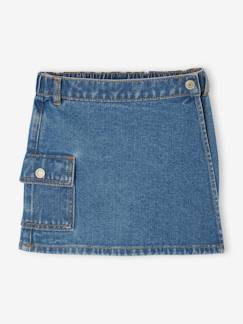 Niña-Faldas-Falda-short denim con bolsillo cargo para niña