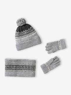 Niño-Accesorios-Gorros, bufandas, guantes-Conjunto de gorro + snood + guantes o manoplas jacquard