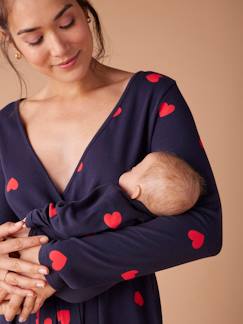 Ropa Premamá-Kit Maternidad "Mon coeur" camisón embarazo + body bebé + bolsita ENVIE DE FRAISE