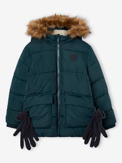 Chaqueta acolchada con forro polar y guantes o manoplas, para niño