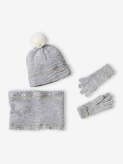 Niña-Accesorios-Conjunto gorro, snood y guantes/mitones para niña