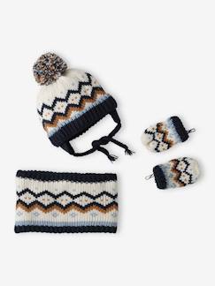 -Conjunto para bebé niño gorro con orejeras + snood + manoplas de jacquard