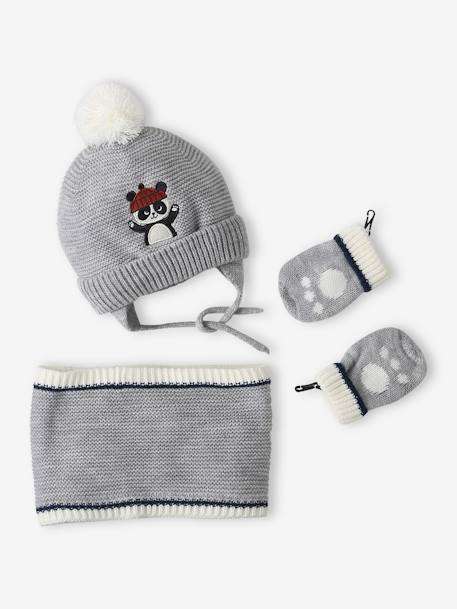 Conjunto gorro + snood + manoplas "panda" bebé niño