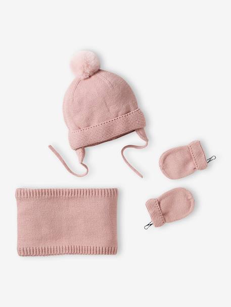 Bebé-Conjunto para bebé niña: gorro + snood + manoplas