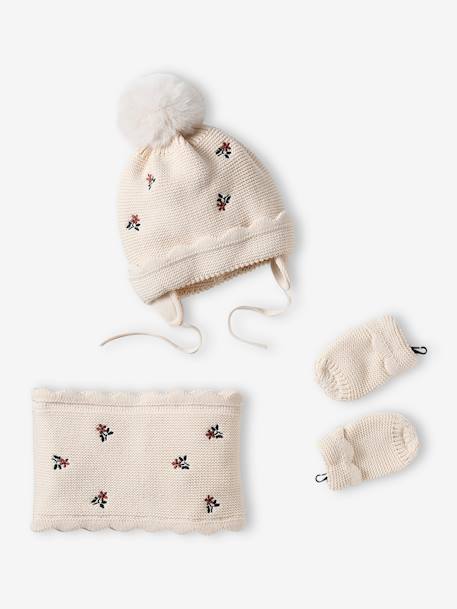 Bebé-Conjunto para bebé niña de gorro + snood + manoplas