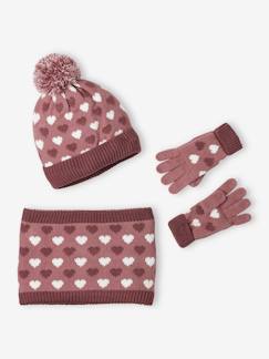 Niña-Accesorios-Conjunto gorro snood y guantes con corazones para niña