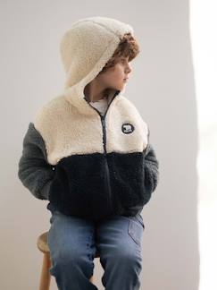 Sudadera con capucha y cremallera de sherpa colorblock para niño