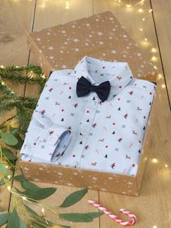 Caja de regalo de Navidad con camisa estampada y pajarita para niño