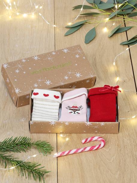 Bebé-Caja regalo de Navidad con 3 pares de calcetines para bebé niña