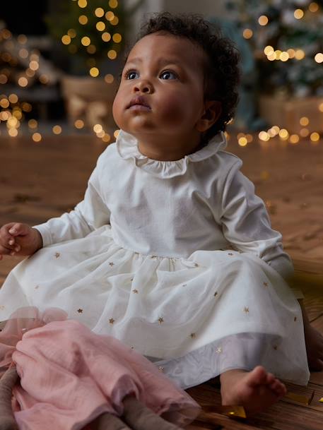 Bebé-Vestidos, faldas-Vestido de dos tejidos para bebé niña