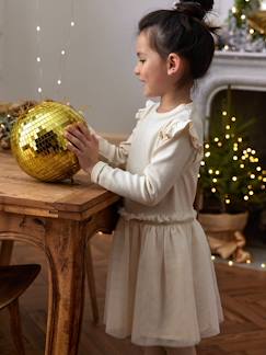 Niña-Vestidos-Vestido navideño de dos tejidos con falda tipo enagua de tul para niña