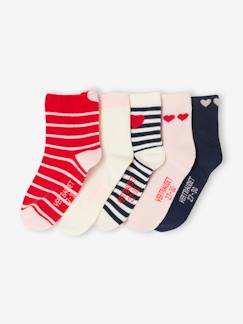 -Pack de 5 pares de calcetines medianos con corazones para niña