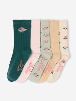 Niña-Ropa interior-Pack de 5 pares de calcetines con flores para niña