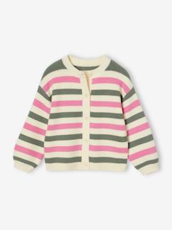 Niña-Jerséis, chaquetas de punto, sudaderas-Chaqueta a rayas de canalé perlado para niña