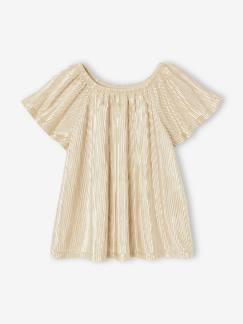 Niña-Camisetas-Blusa de ceremonia con efecto plisado en lamé para niña con mangas de mariposa