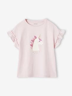 Niña-Camisetas-Camiseta con motivo irisado y manga corta con volantes para niña