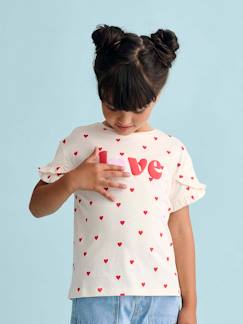 Niña-Camisetas-Camiseta a rayas con corazón y lentejuelas, para niña