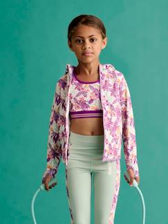 Niña-Jerséis, chaquetas de punto, sudaderas-Sudadera deportiva con cremallera estampada de flores, de tejido técnico