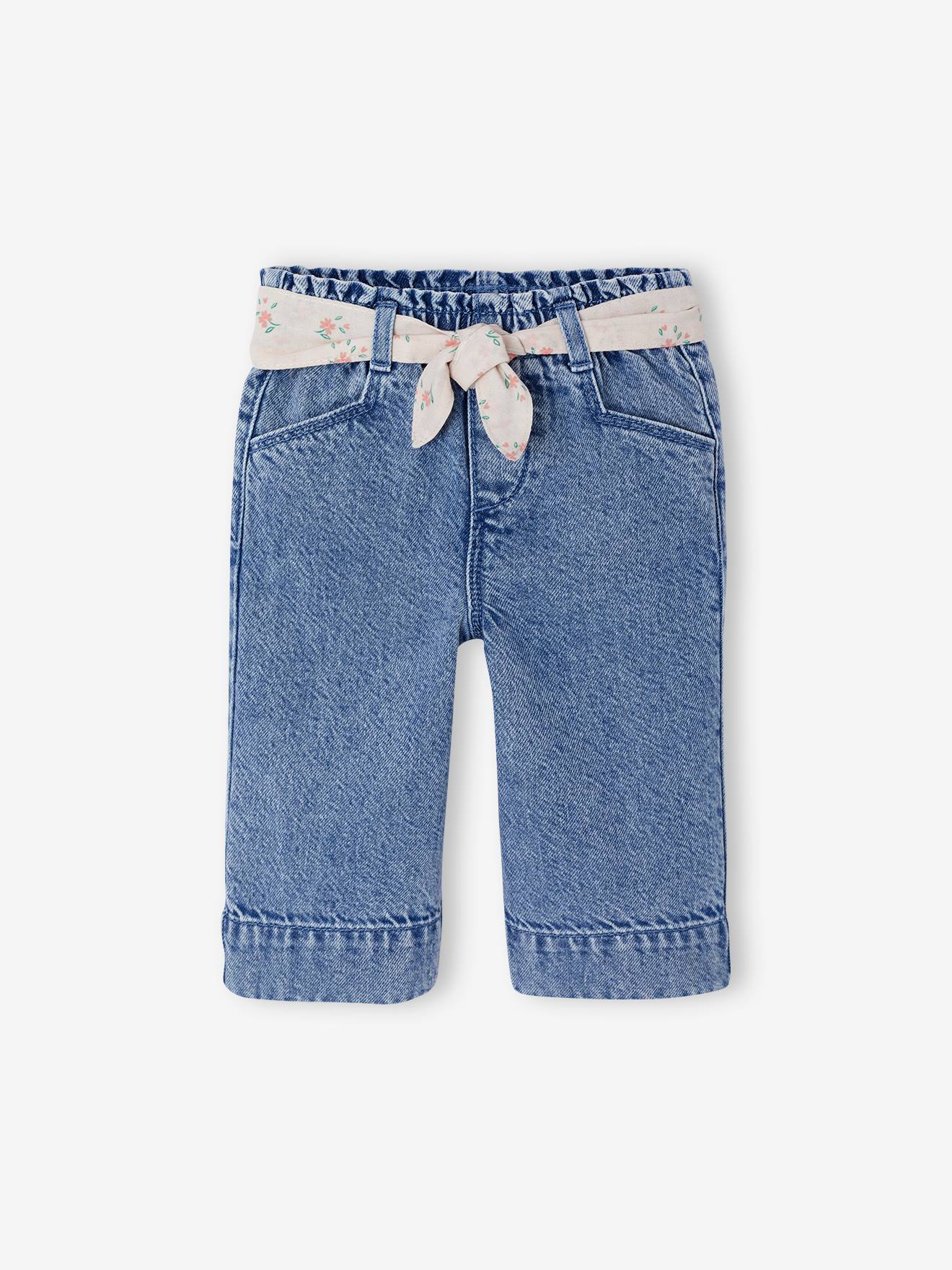 Jean Bébé Vertbaudet Avec Ceinture Cerises - Taille Élastiquée 9M (71cm) - 100% Coton