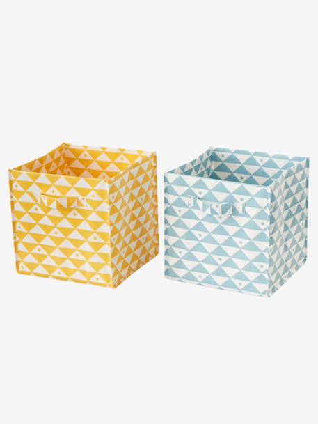 Lote de 2 cajas para organización AMARILLO MEDIO ESTAMPADO+Blanco claro bicolor/multicolo+ROSA CLARO LISO+VERDE MEDIO LISO 