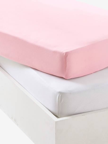 Pack de 2 sábanas bajeras de punto elástico bebé AMARILLO OSCURO LISO+Gris+Rosa palido+Verde medio liso 