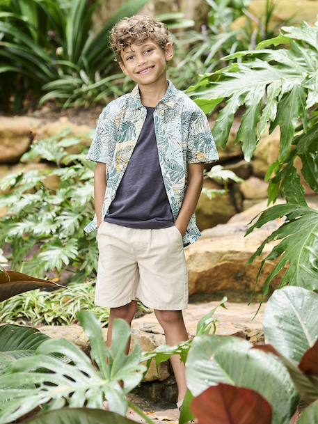 Bermudas de algodón/lino para niño beige jaspeado+verde agua 