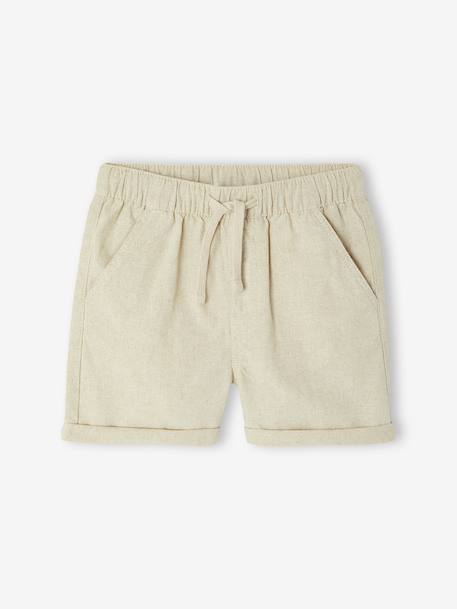 Bermudas de algodón/lino para niño beige jaspeado+verde agua 