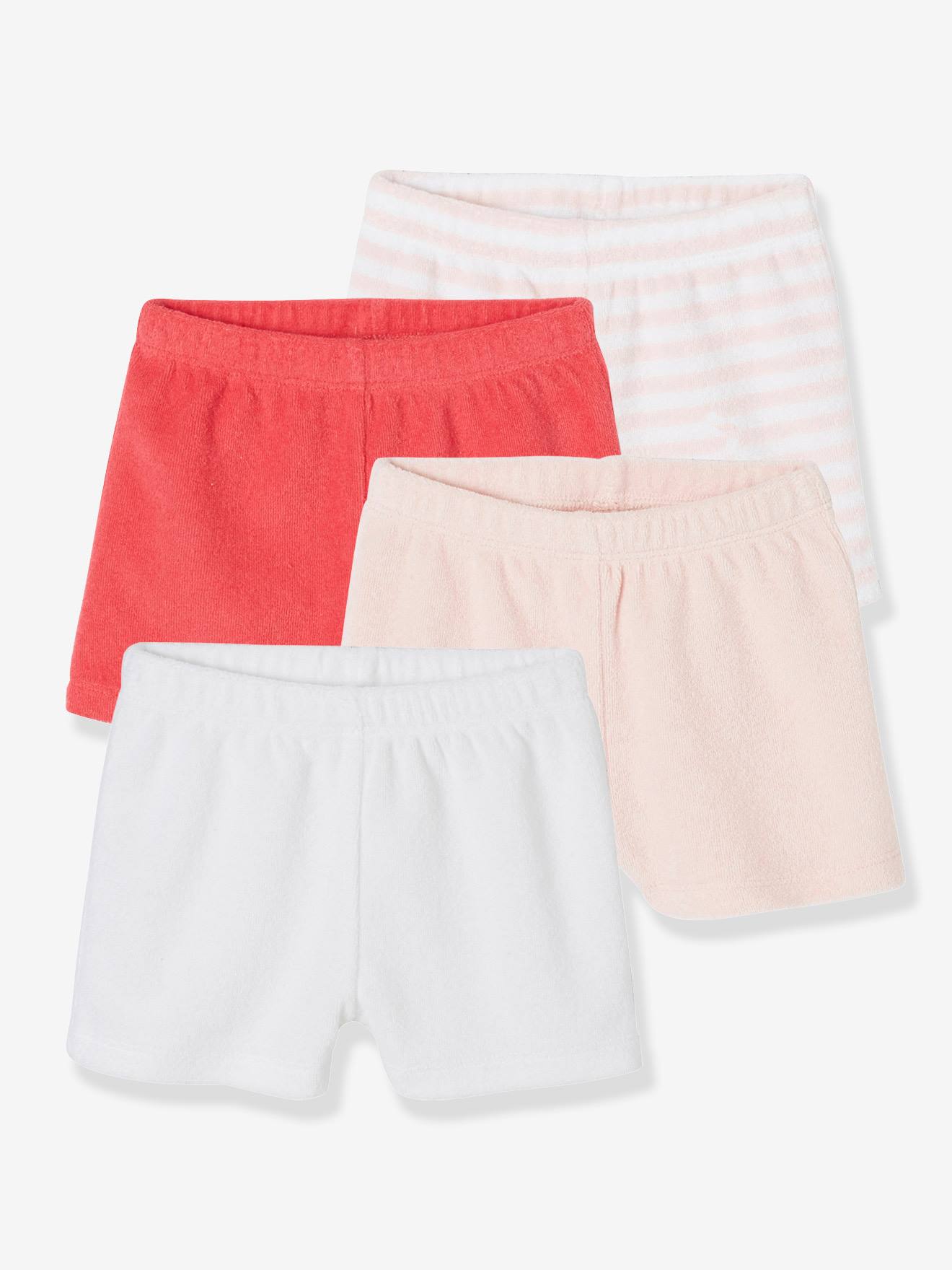 Lote De 4 Shorts De Felpa Para Bebe Nino Rosa Claro Bicolor Multicolor Vertbaudet