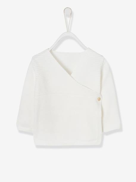 Chaqueta cruzada bebé recién nacido de punto tricot de algodón orgánico AZUL CLARO LISO+BEIGE CLARO LISO+GRIS CLARO JASPEADO 