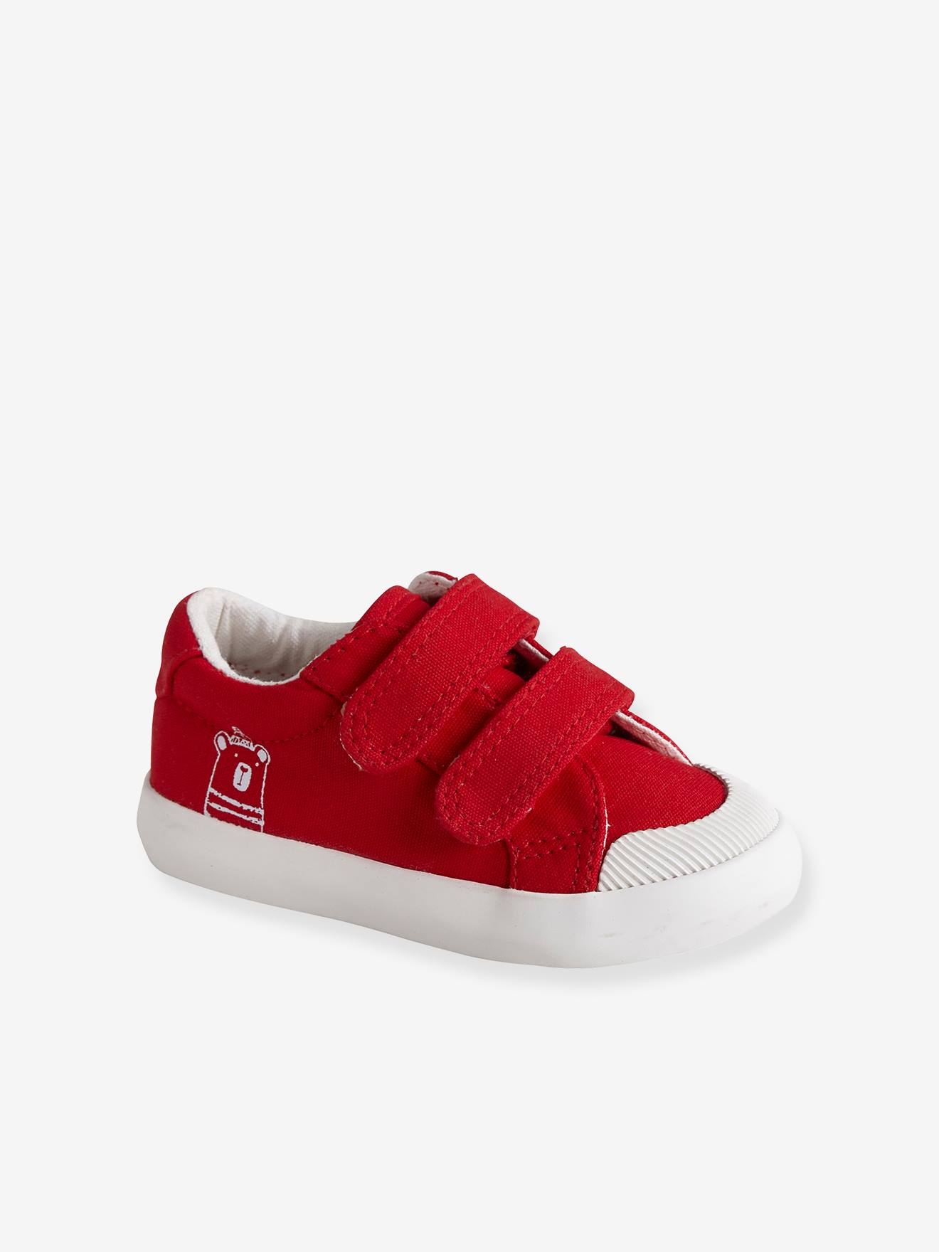 Medio Vertbaudet Tiras Con De Autoadherentes Zapatillas Bebé Niño Liso Lona Deportivas Rojo Motivos YEHD9beIW2