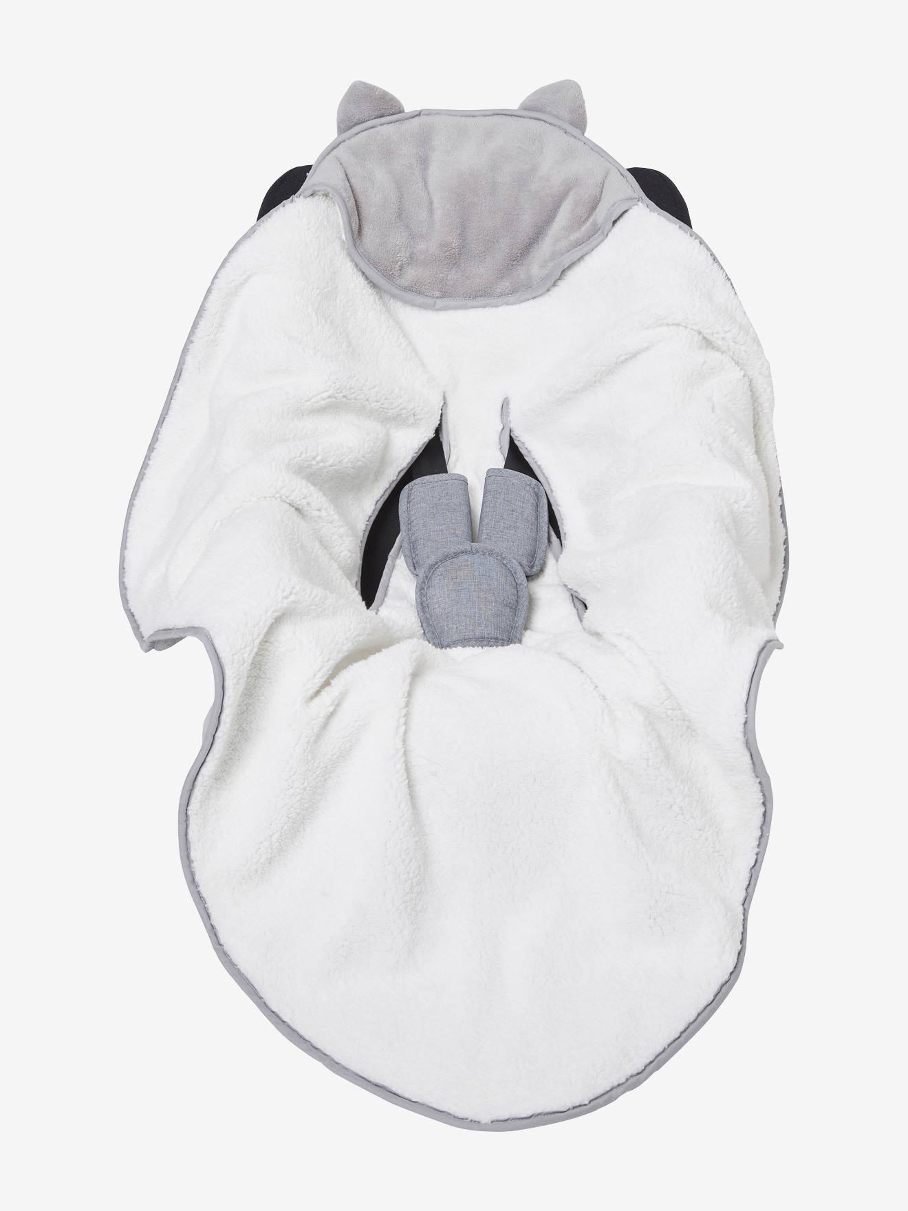 Manta para bebé con capucha de microfibra y forro polar gris medio liso -  Vertbaudet