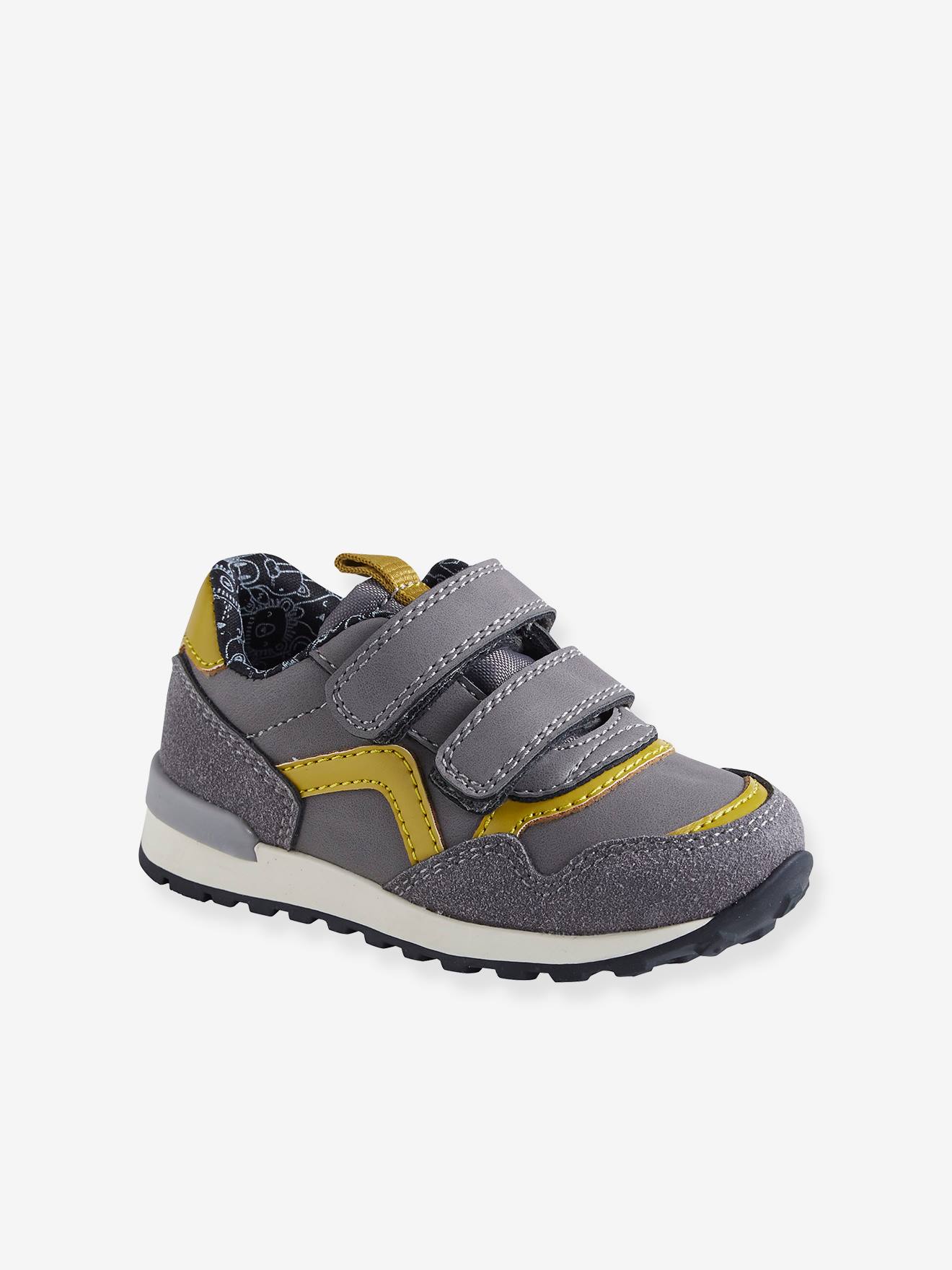 Zapatillas deportivas running con tiras autoadherentes bebé niño gris medio con motivos - Vertbaudet