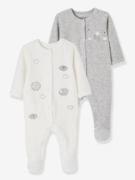 Lote De 2 Pijamas Para Bebe De Terciopelo Con Abertura Delante Blanco Claro Bicolor Multicolo Vertbaudet