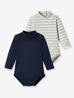 Camisetas y Polos-Pack de 2 bodies con cuello alto y manga larga para bebé